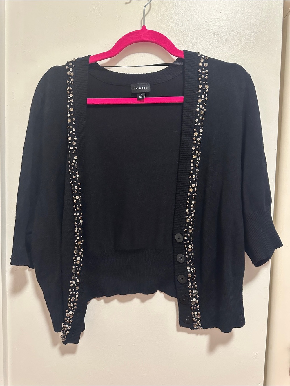 torrid Black Shrug Cropped Cardigan with Beaded Rhinestone Trim